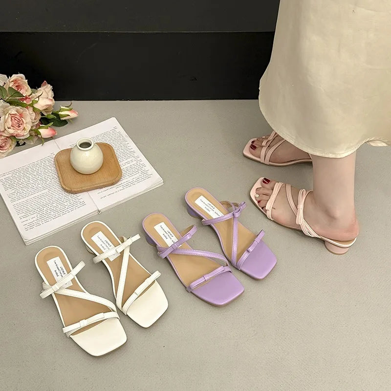 2026 Summer Butterfly-knot Slip Women Slippers Concise Low Heels