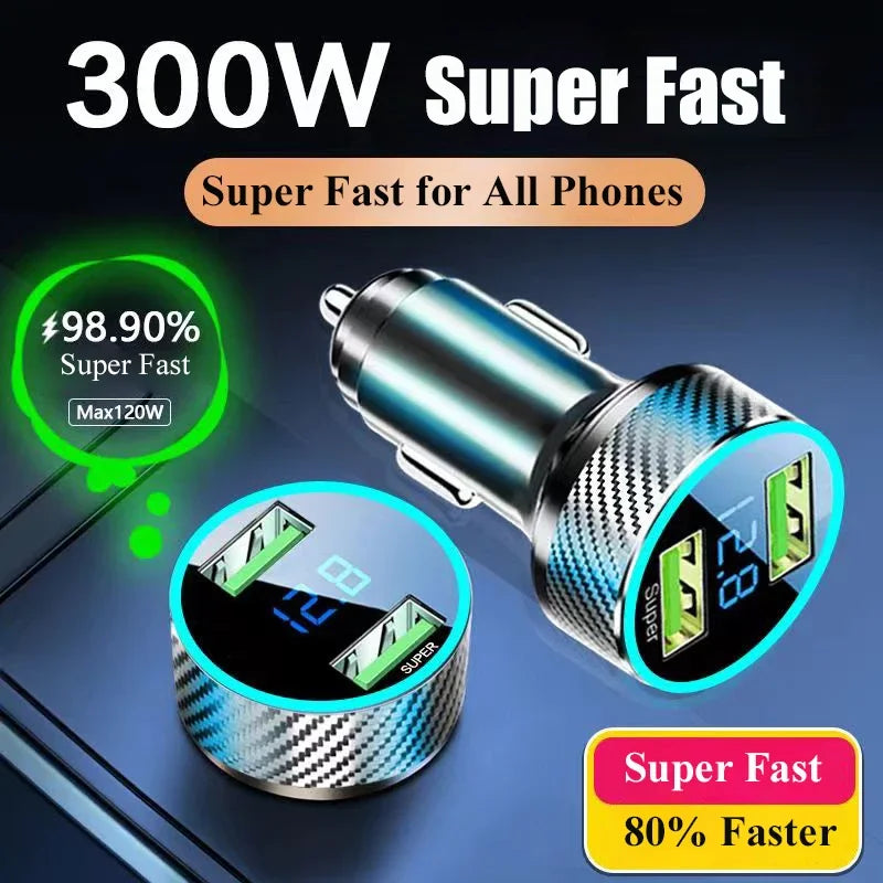 300W USB Car Charger Adapter 1 Fast Charging Voltage Monitor Samsung