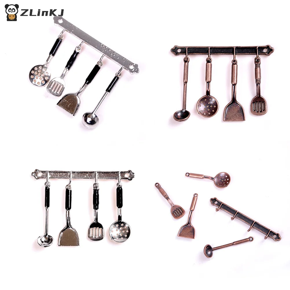 ▶5Pcs 1:12 Doll House Miniature Metal Kitchenware Dollhouse Model Cook Set Zpaxo