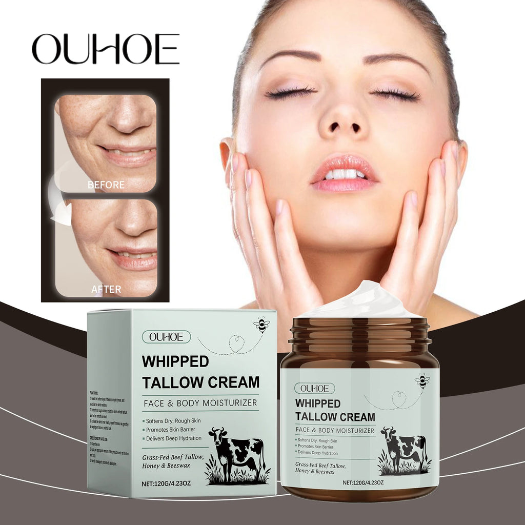 Ouhoe Whipped Tallow Balm Pure Grass Fed Tallow Honey Korean Anti Aging Moisturizer for Deep Hydration and Brightening Whitening Zpaxo