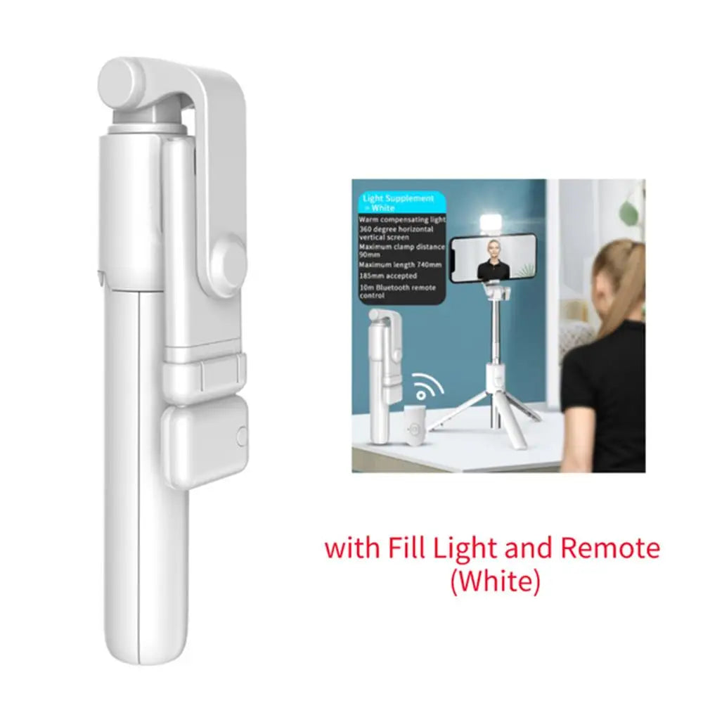 New Bluetooth Selfie Stick Mobile Phone Holder Retractable Portable Multifunctional Mini Tripod with Wireless Remote Shutter Zpaxo White