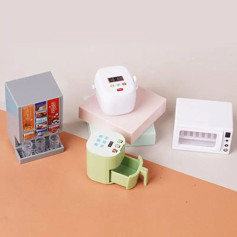 ▶1/12 Dollhouse Simulation Miniature Kitchen Appliances Model Dollhouse Air Fryer Beverage Machine Oven Rice Cooker Ornaments Zpaxo Grey Set