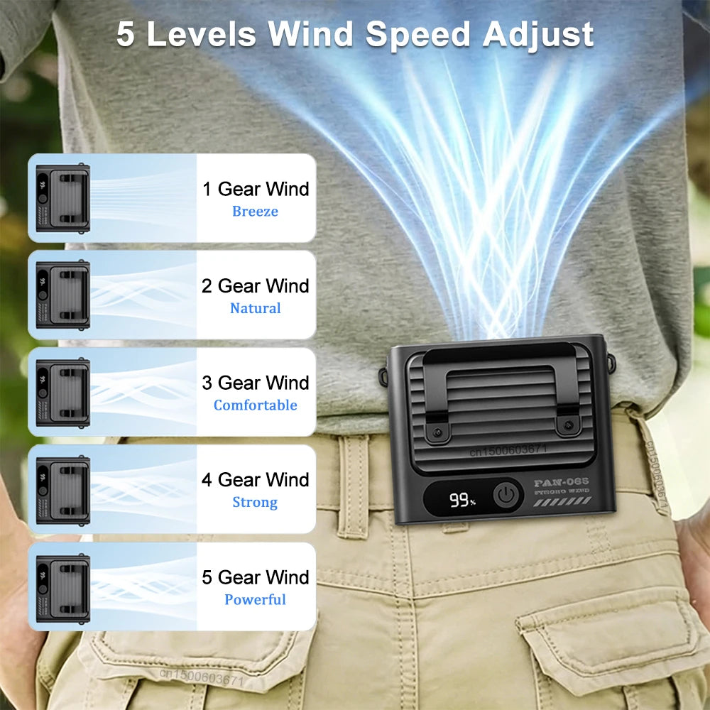 Portable Waist Fan Belt Clip Metal Rechargeable Neck Hanging Outdoor