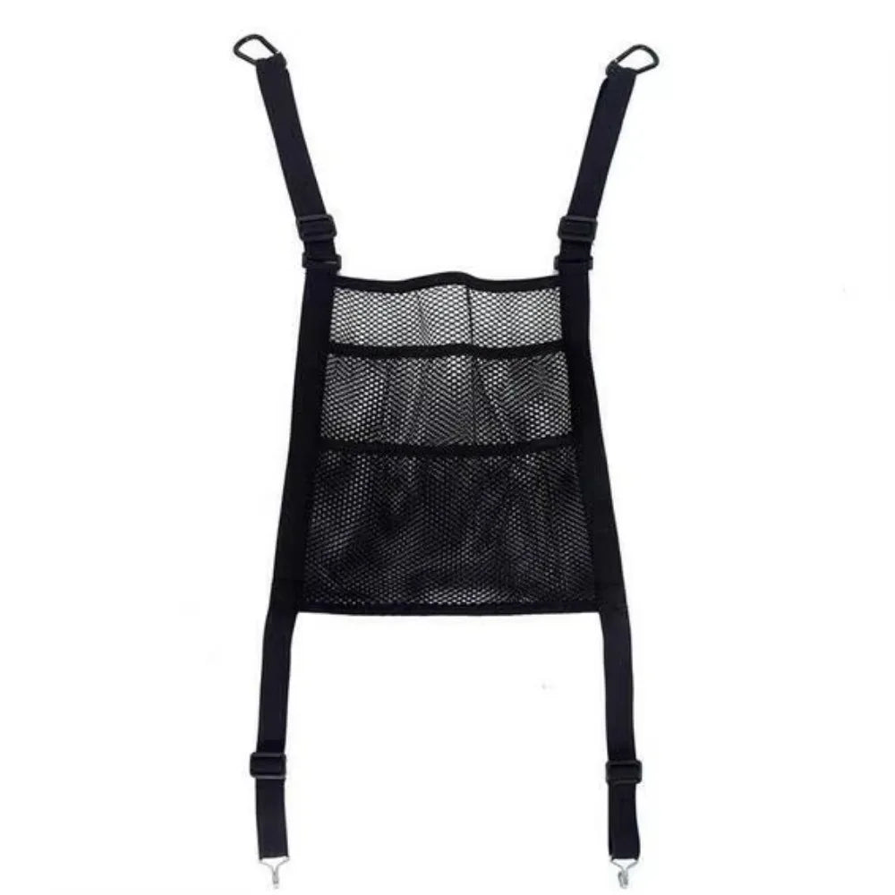 Multi-functional Design Car Seat Storage Bag 3-layer Construction Elastic Edge Mesh Storage Bag Mesh Material Zpaxo Black