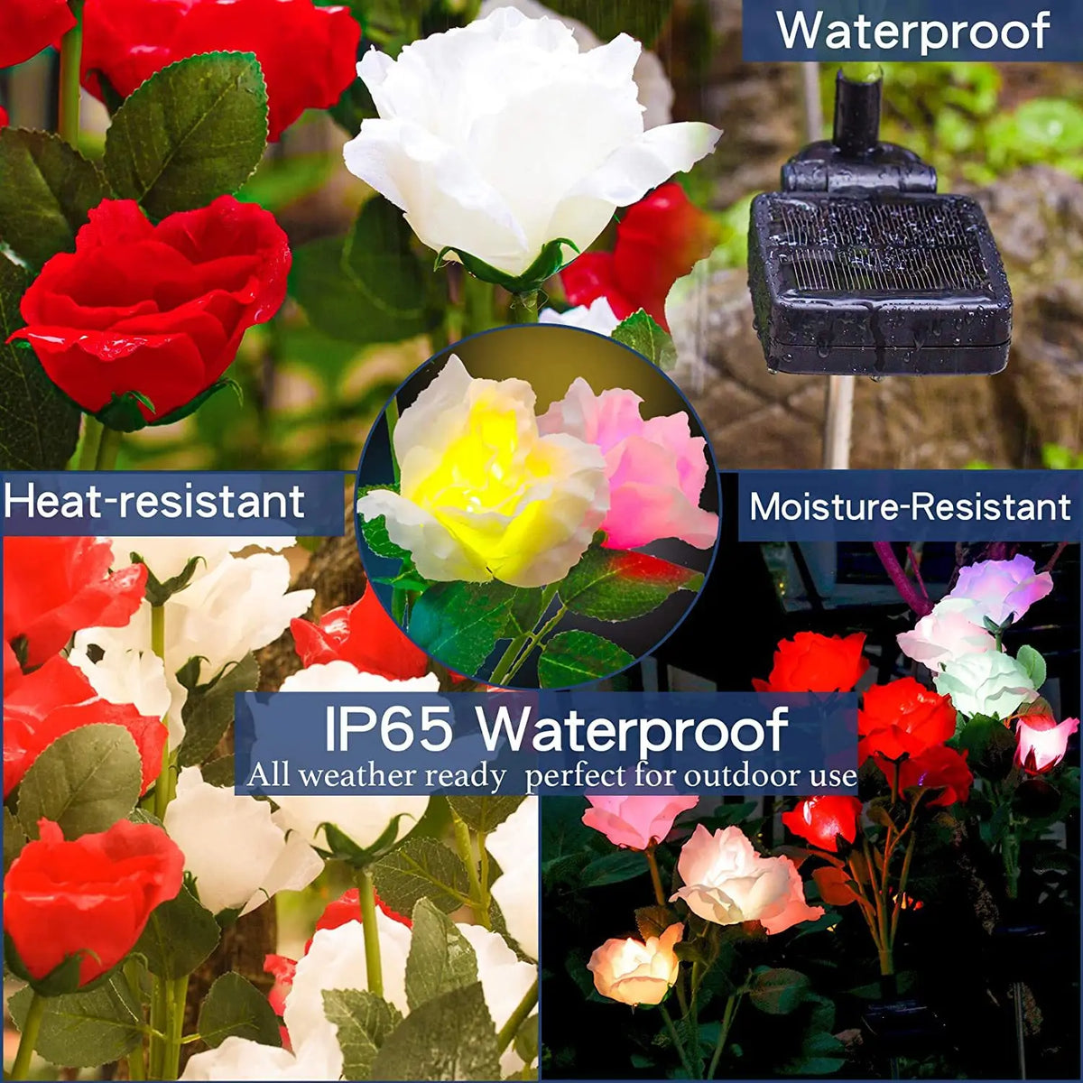 Solar Garden Lights Outdoor Color Changing Rose Light for Yard Christmas Decoration Enlarged Solar Panel Realistic Flower Lamp Zpaxo