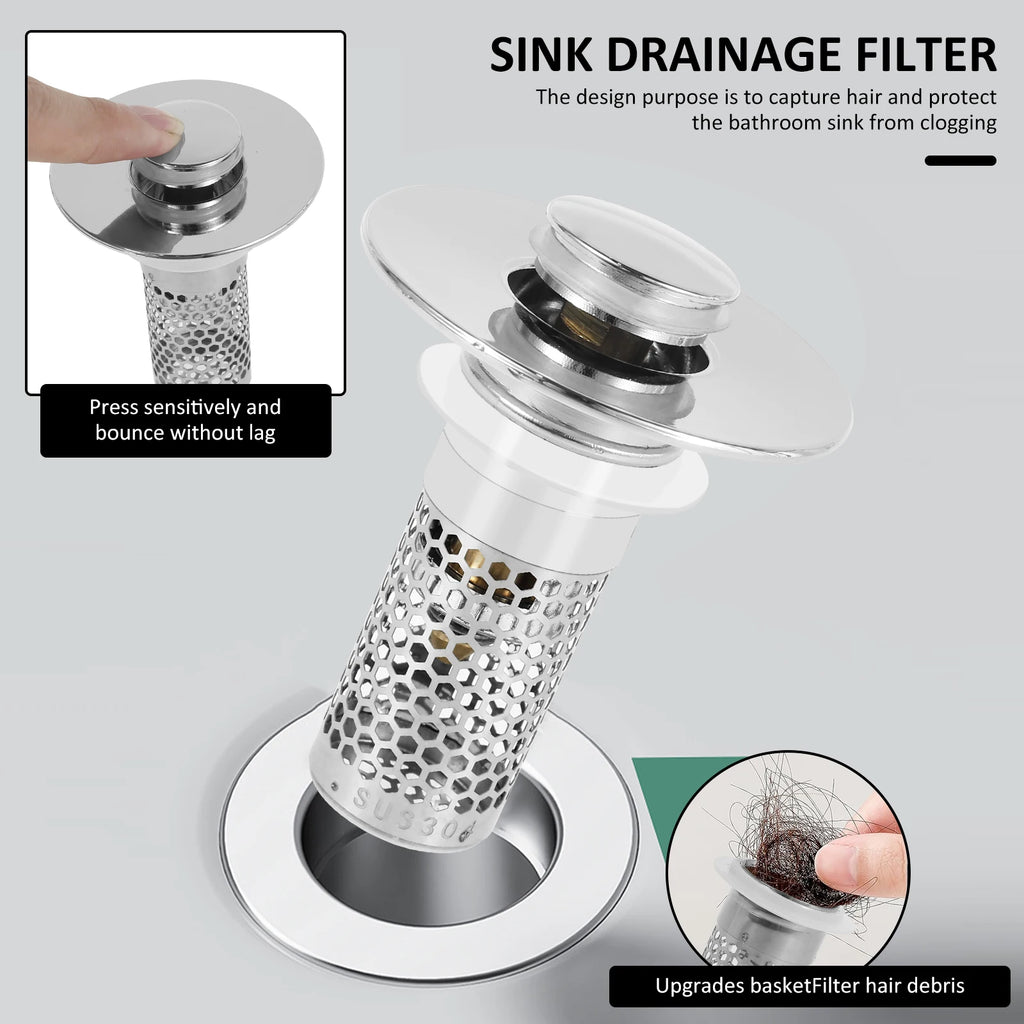 Bathroom Sink Stopper Filter Rust Resistant Drain Strainer Anti Clogging Sink Stopper Filter Basket Easy to Clean for Kitchens Zpaxo