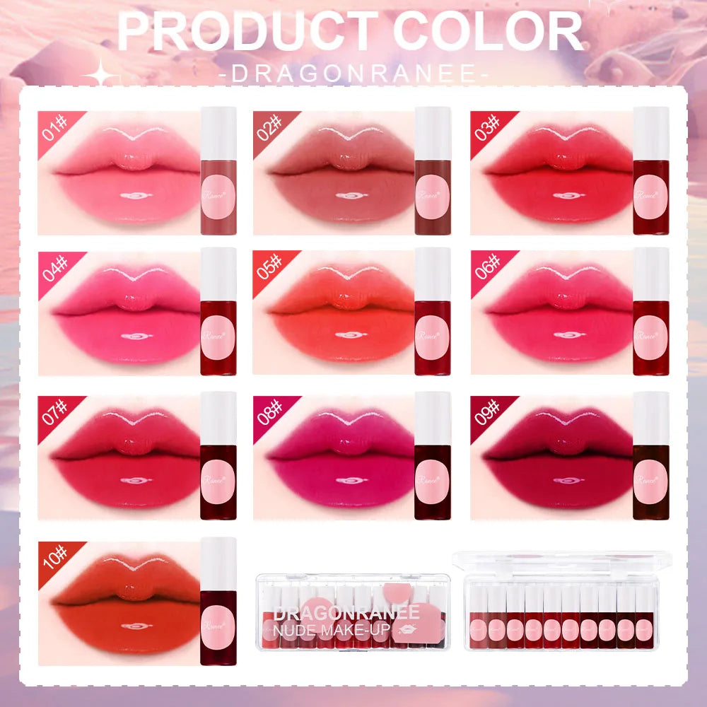Mirror Finish Lip Dye Lip Gloss Set of 10, Easy to Apply, Moisturizing, Shiny Lip Gloss, Glass Lip Effect, Non-Stick Cup, Non-Fading Lip Gloss, Fine Shimmer, Pearlescent, Glitter Lip Gloss, Mirror Lipstick, 10-Color Set Box, Zpaxo