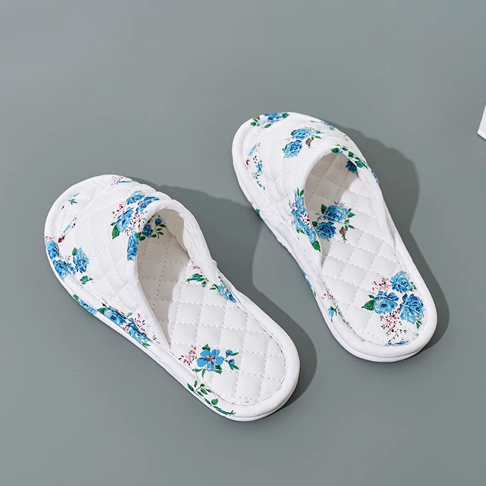 Women Home Slippers Soft Cotton Floral Floor Shoes Antislip Bedroom