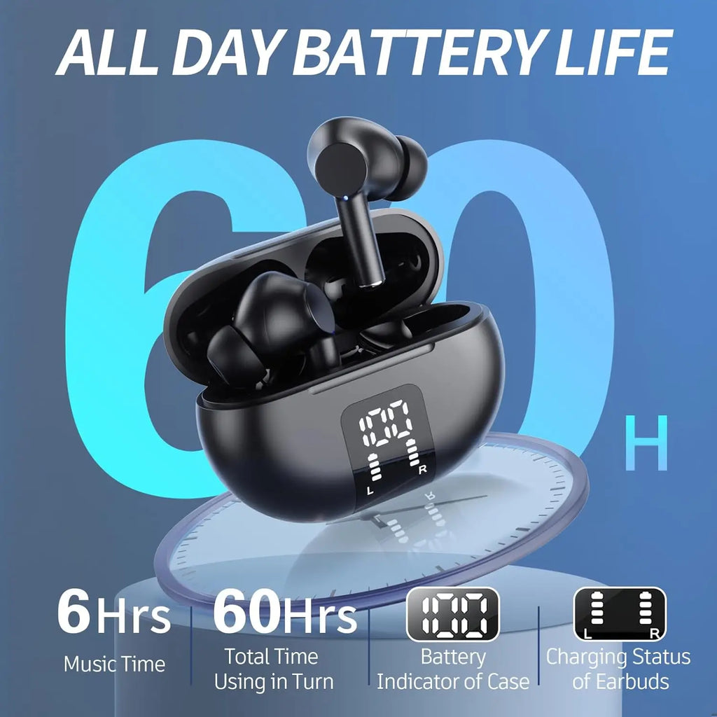 Wireless Earphone Bluetooth 5 3 Headphone 60H Playback LED Power