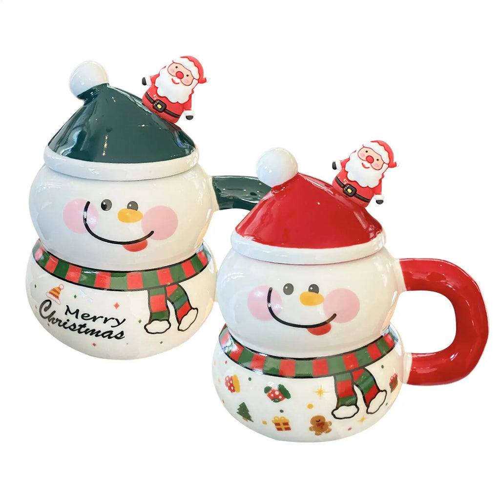 Christmas Mugs Ceramic Cute Drinkware Handle Lid Picnic Fishing