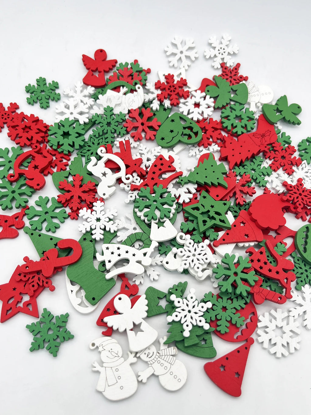 30pcs Christmas Natural Wooden Chip Santa Claus Snowflake Christmas Tree Hanging Ornament Pendant Christmas Decoration DIY Craft Zpaxo