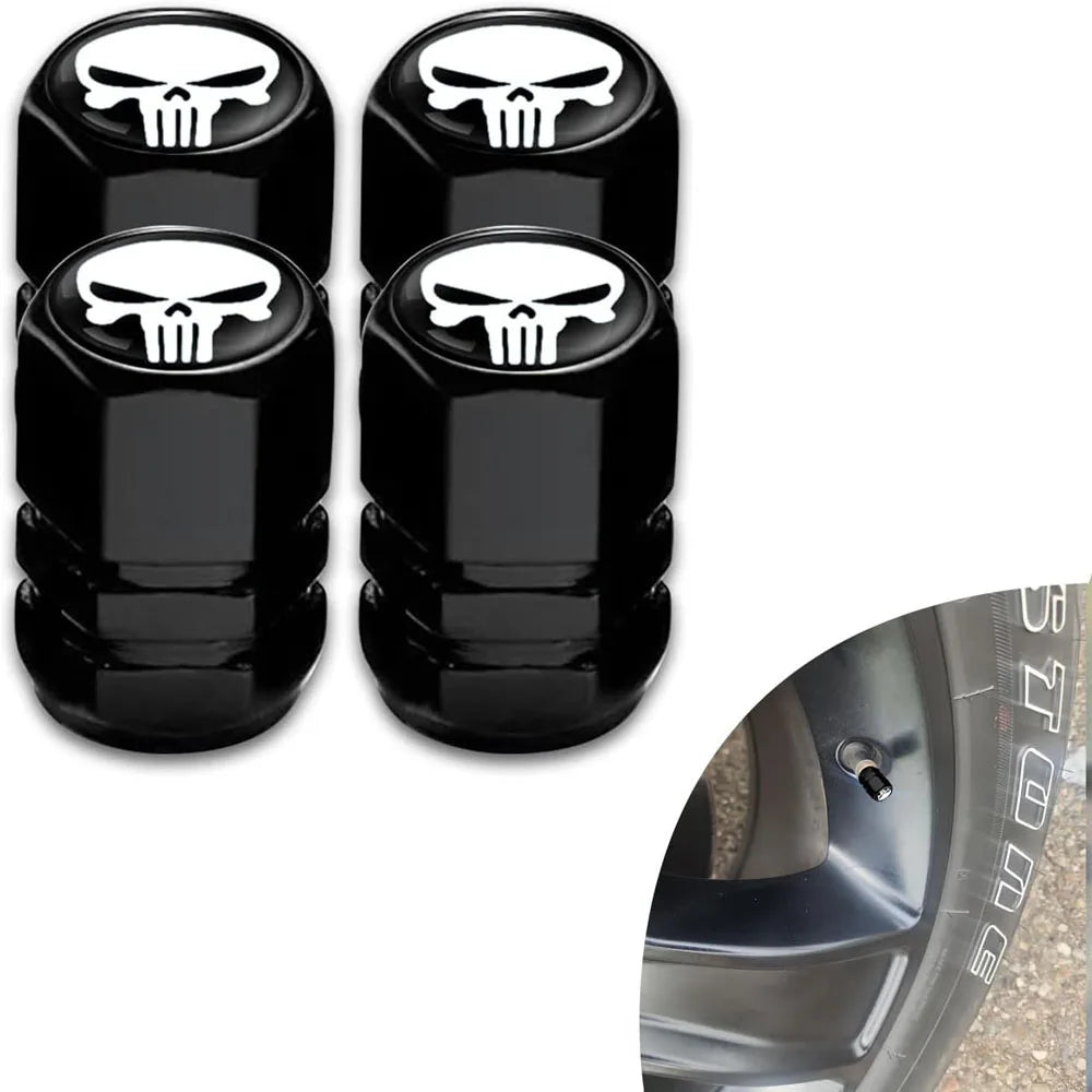 Skull Tire Valve Stem Caps – 4-Pack Aluminum Dust Covers