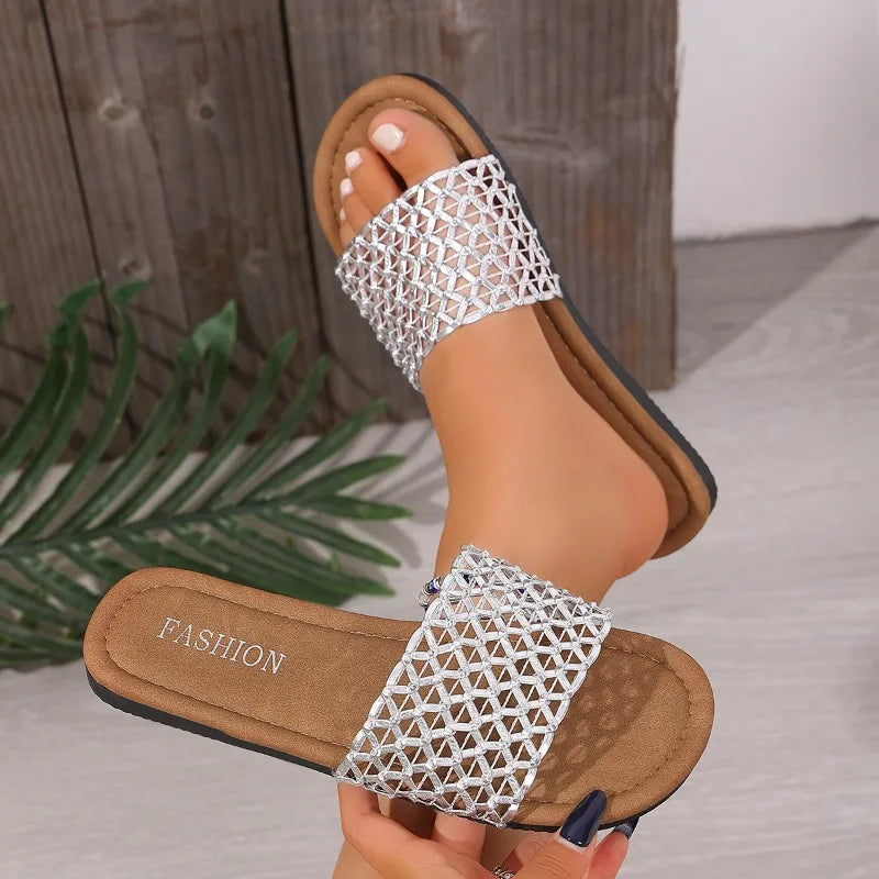 Women's Vintage Hollow Out Fish Mouth Open Toe Comfortable Slippers Zpaxo Silver 36