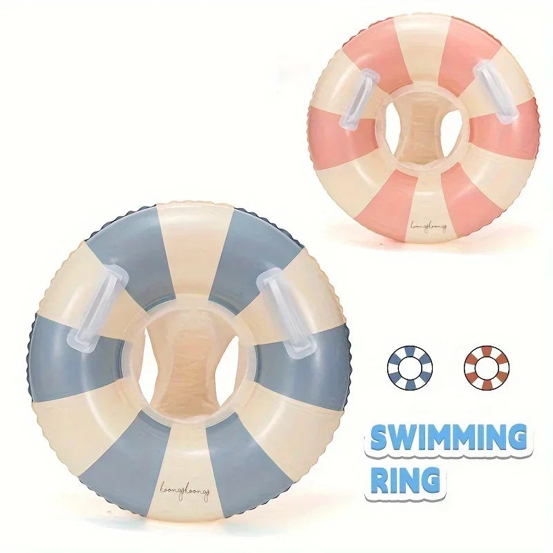 Durable Thick PVC Youngsters' Vintage Striped Swimming Ring Handles