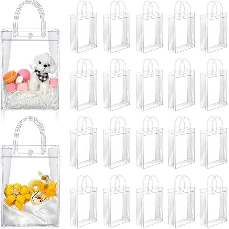 Clear PVC Bags Handles Reusable Plastic Wrap Tote Transparent