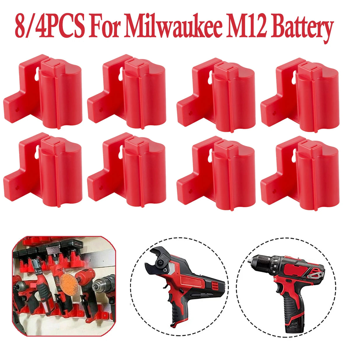 8/4 Packs Tools Power Battery Mounts Storage for Milwaukee M12 12V Holder Drill Tools Holder Wall Mount Storage Bracket Base Zpaxo