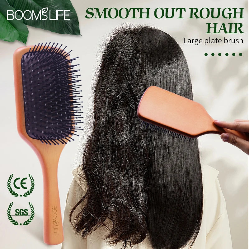 Square Paddle Detangling Hair Brush Women Head Scalp Massage Brush Wide Tooth Comb for Hair Big Air Cushion Maple Wood HairBrush Zpaxo
