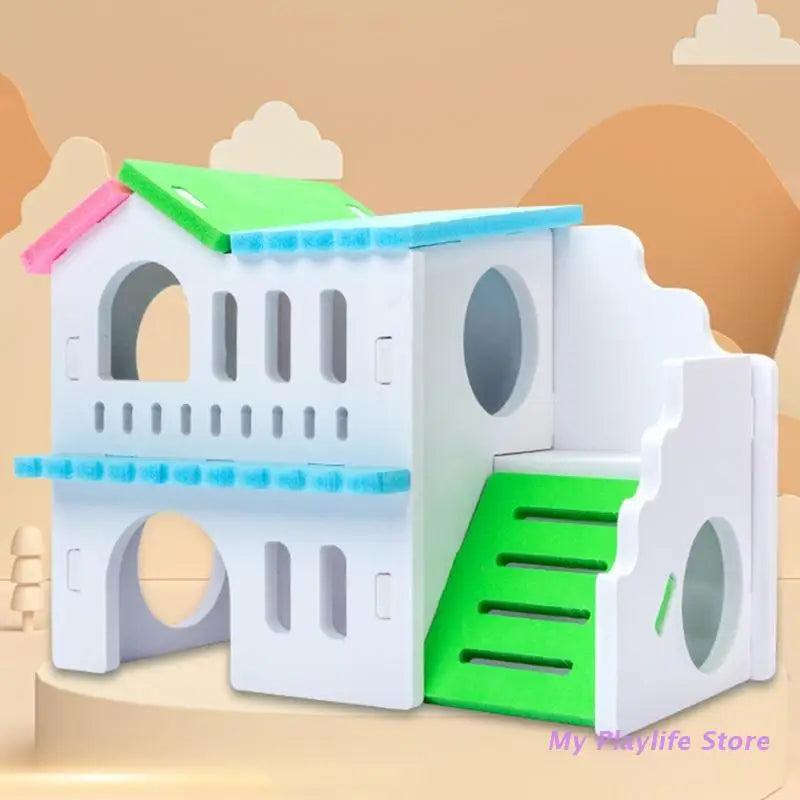 Hamster Wood House Hut Small Animal Rat Mouse Sleeping Nest Wooden