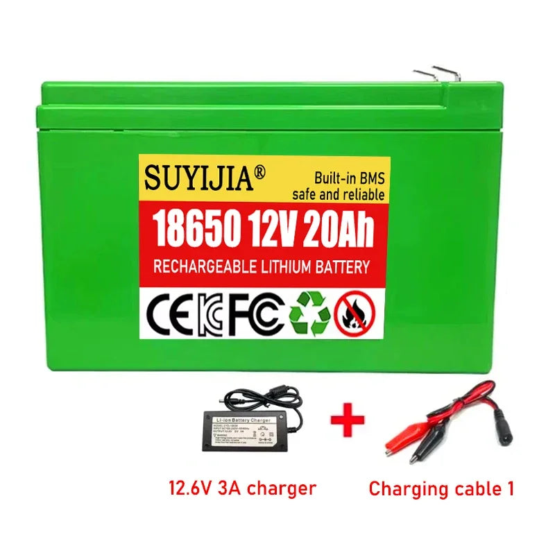 New 12V Li-ion 20Ah 12Ah 18650 Lithium Rechargeable Battery Pack for Sprayer Kids Electric Toy Car Scale Access Control+Charger Zpaxo 20Ah and 12.6V 3A