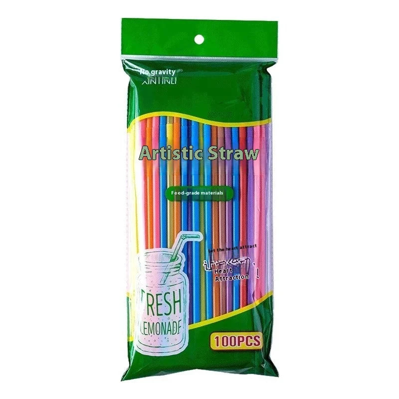 New 100Pcs Foldable Multicolor Disposable Long Straw, Single Curved Colored Food Grade Beverage, Milk Tea, Fruit Juice Straw Zpaxo