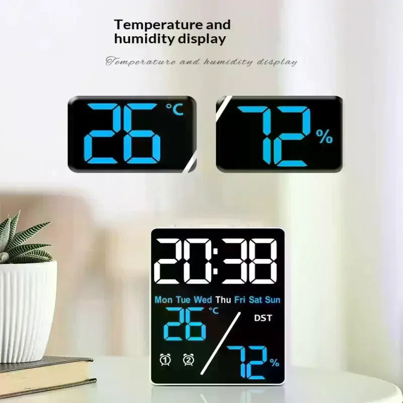Digital Alarm Clock TEMP Humidity Date Week Disply 2 Alarm Snooze Electronic Table Clock 3-level Brightness 12/24H DST LED Clock Zpaxo