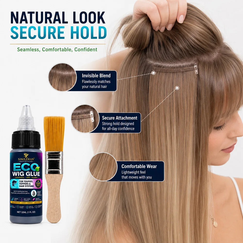 SIKEZHAN Gray Liquid Wig Glue with Applicator Brush for Toupee Hair System Lace Base PU Edge Hair Topper and Partial Hairpiece Zpaxo