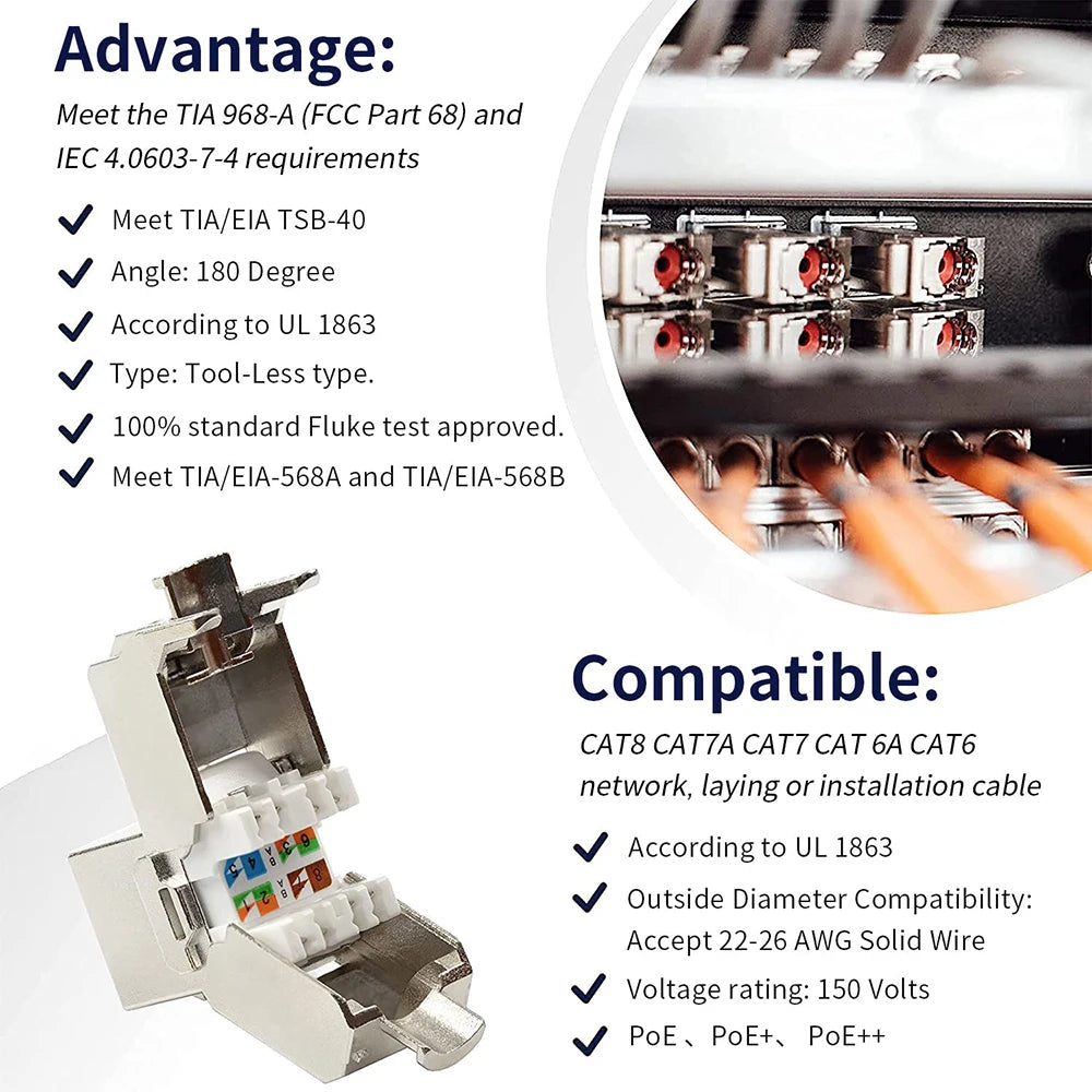 Cat7 CAT6A STP Shielded RJ45 Keystone Jack Zinc Alloy Adapter RJ45 Keystone Jack Zpaxo