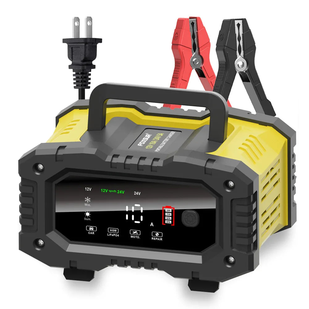 FOXSUR 12V/24V 10A Smart Battery Charger – AGM LiFePO4 GEL