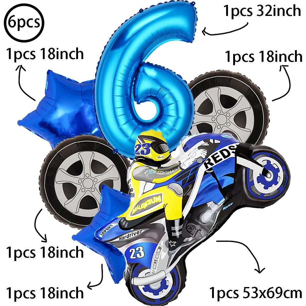 Large Motorcycle Foil Balloons Racing Car Balloon Boy Birthday Party Zpaxo 6pcs set6 Other