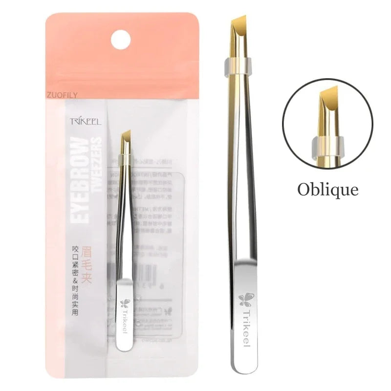 Eyebrow Tweezer Stainless Steel Beauty Clip Slant Tip Flat Trimming Zpaxo Oblique