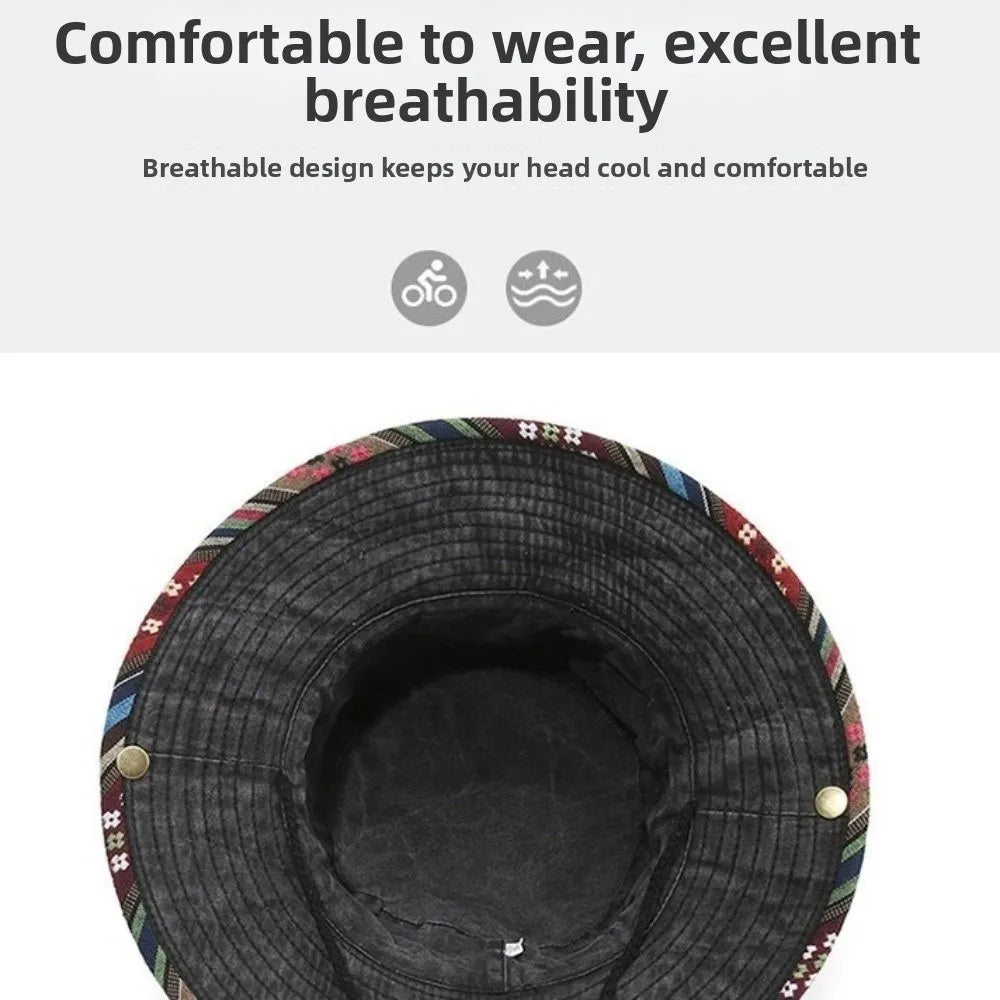 Gifts Ethnic Style Fisherman's Hat Retro Adjustable Outdoor Sun Hat Washed and Distressed Style Fashion Sun Cap Zpaxo