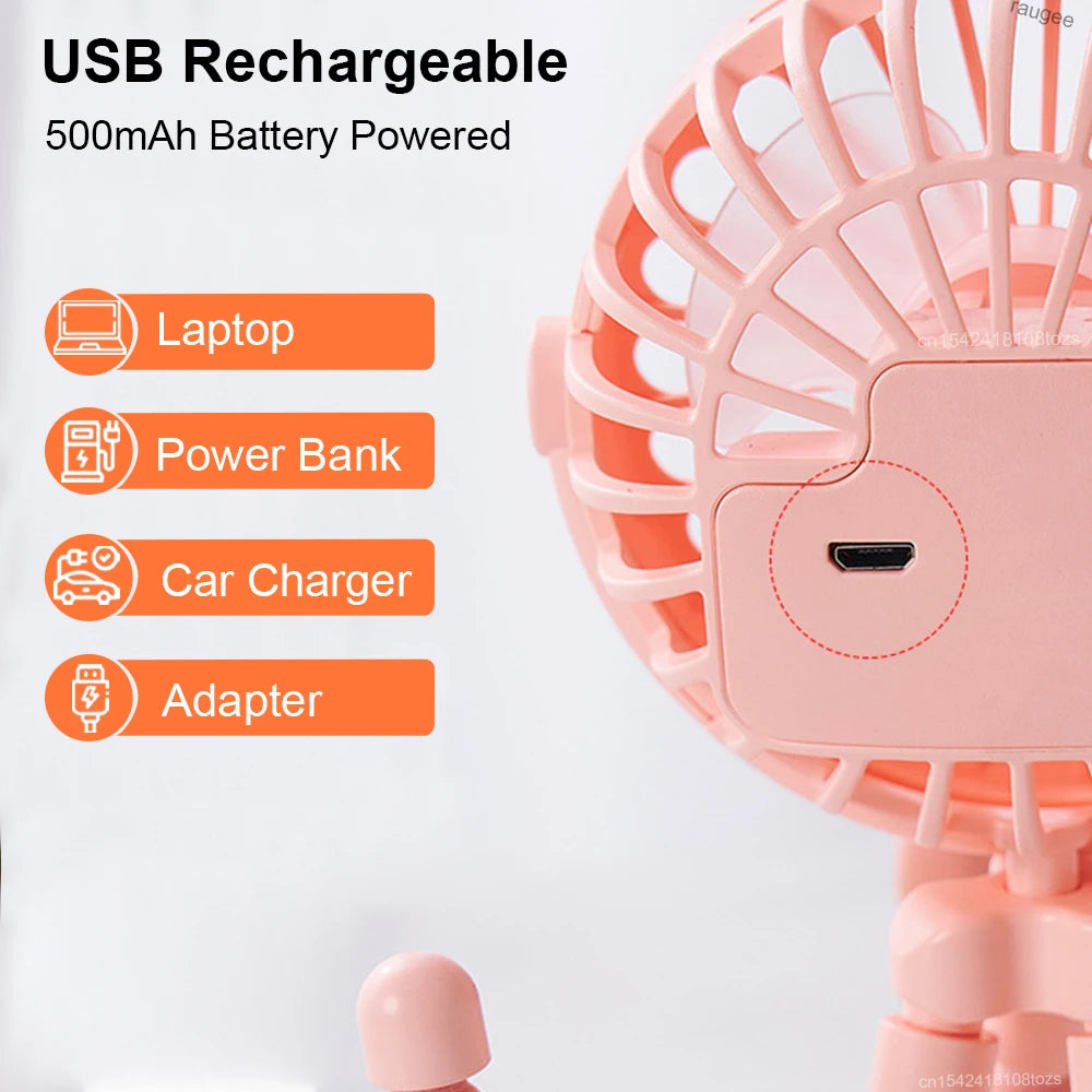 Portable Stroller Fan Mini Clip 360 Rotate Flexible Tripod USB