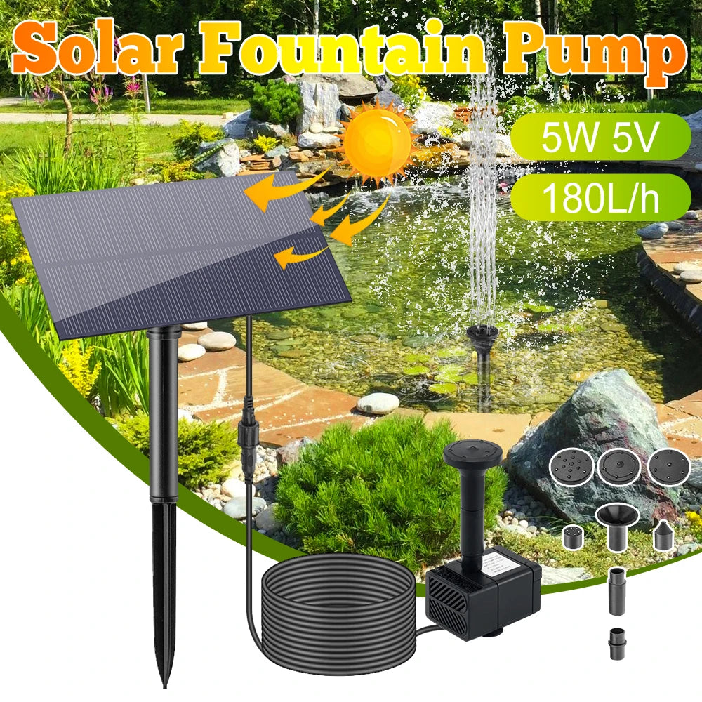 5W 5V Solar Water Pump Garden Decoration with Stake Solar Panel Fountain Watering System Energy Saving 180L/h Kit for Fish Tank Zpaxo