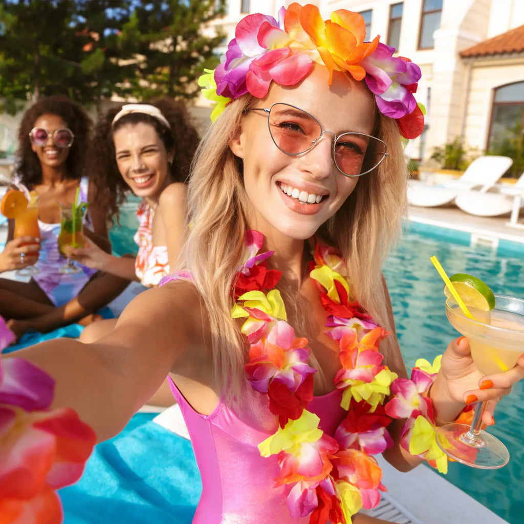 4Pcs Tropical Flower Necklace Set Exquisite Hawaii Leis for Medal Presentation Party Beach Decor Headband Bracelet Ornament Zpaxo