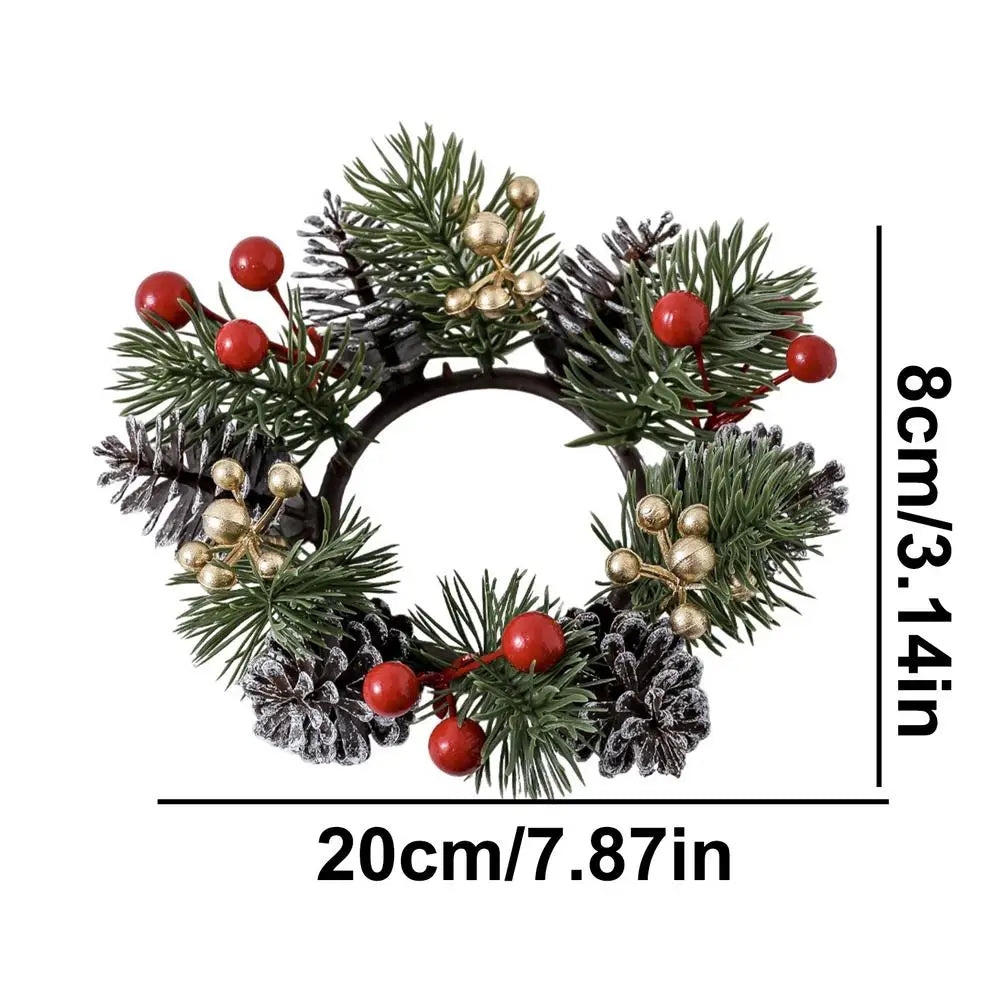 Christmas Candle Holder Candlestick Wreath Artificial Cherry Pinecone