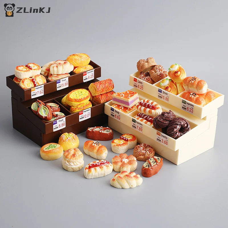 ▶Dollhouse Miniature Mini Food Display Show Stand Cake Bread Dessert Cabinet Kanto Cooking Pantry Furniture Model Scene Props Zpaxo