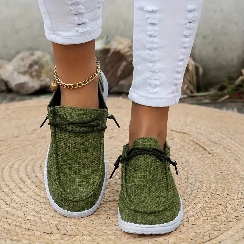 2024 Autumn New Women Casual Comfortable Flat Shoes Women Solid Lace-up Loafers Women Fashion Sports Shoes Zapatos De Mujer Zpaxo Army green 36
