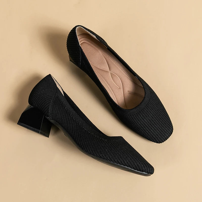 Straight Grain Square Toe Princess Shoes Thick Heel Single Women Zpaxo