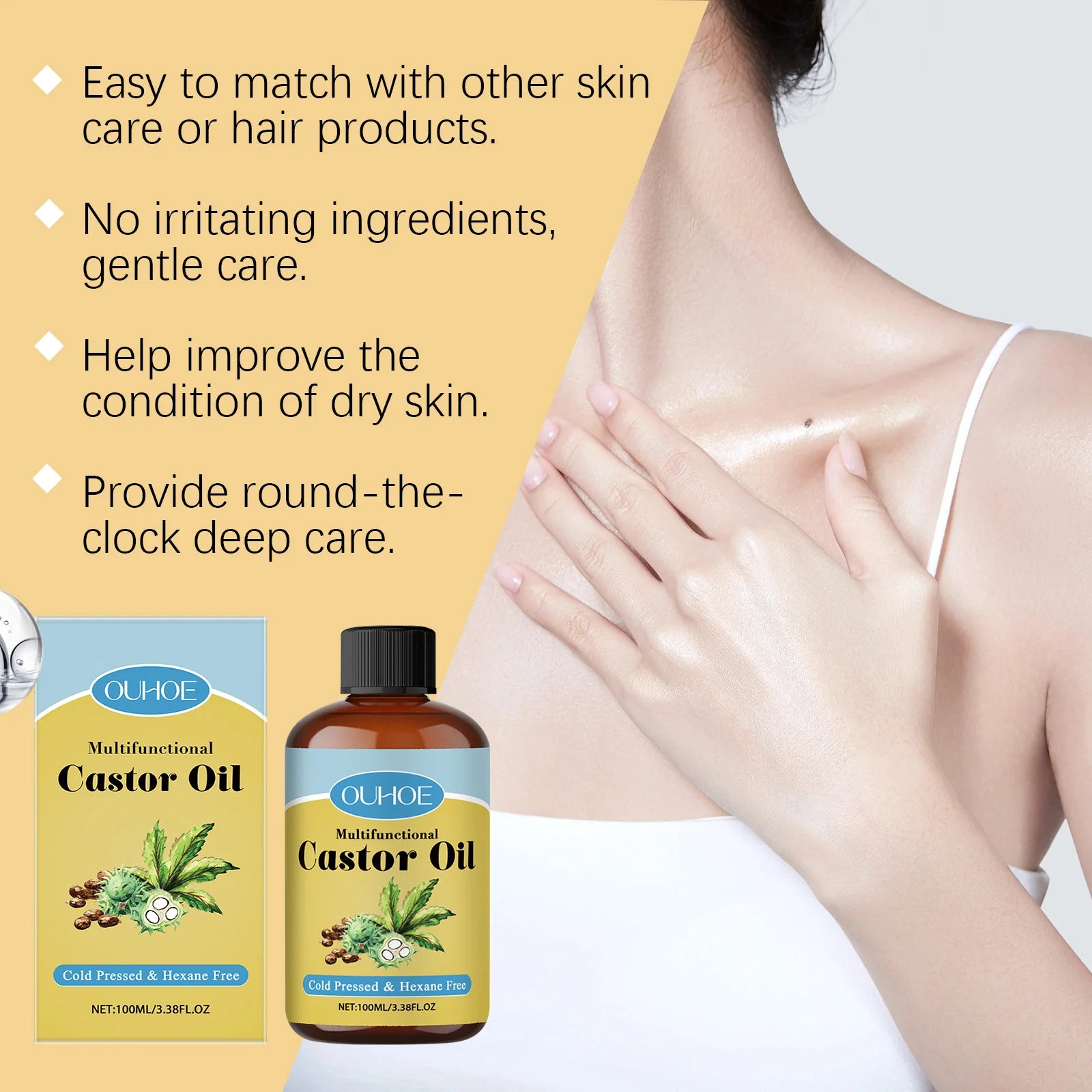 Organic Castor Oil for Hair, Eyebrows & Skin – 100ml Castor Essential Oil Zpaxo