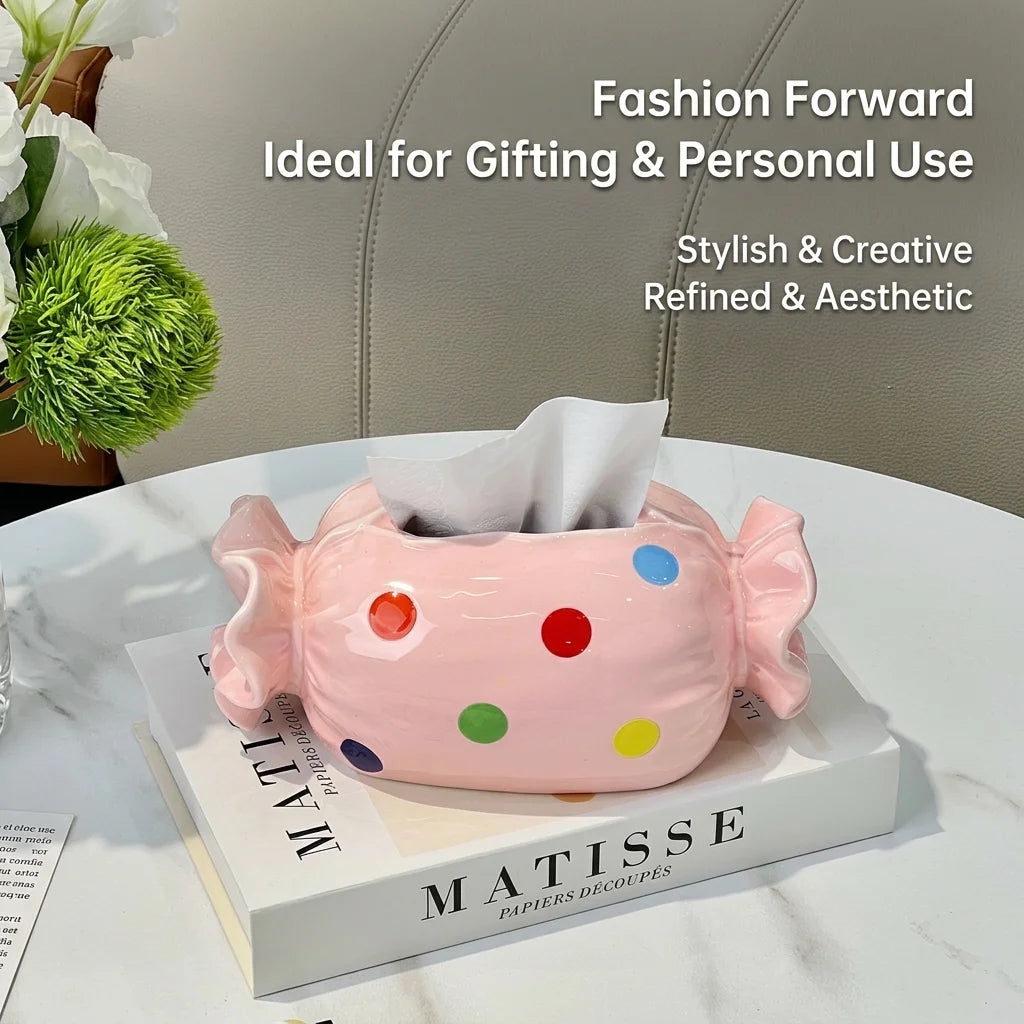 Ceramic Candy Tissue Box – Japanese Polka Dot Home Décor