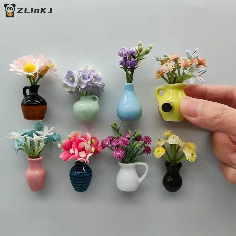 ▶1Pcs Creative 3D three-dimensional Home Decoration Magnet Dollhouse Miniature Ceramic Small Vase Model Refrigerator Sticker Zpaxo