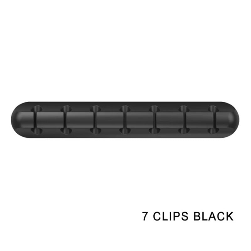 Silicone Cable Clip Winder Organizer Round Charger Cord Clips Desk Zpaxo black 7 Channel