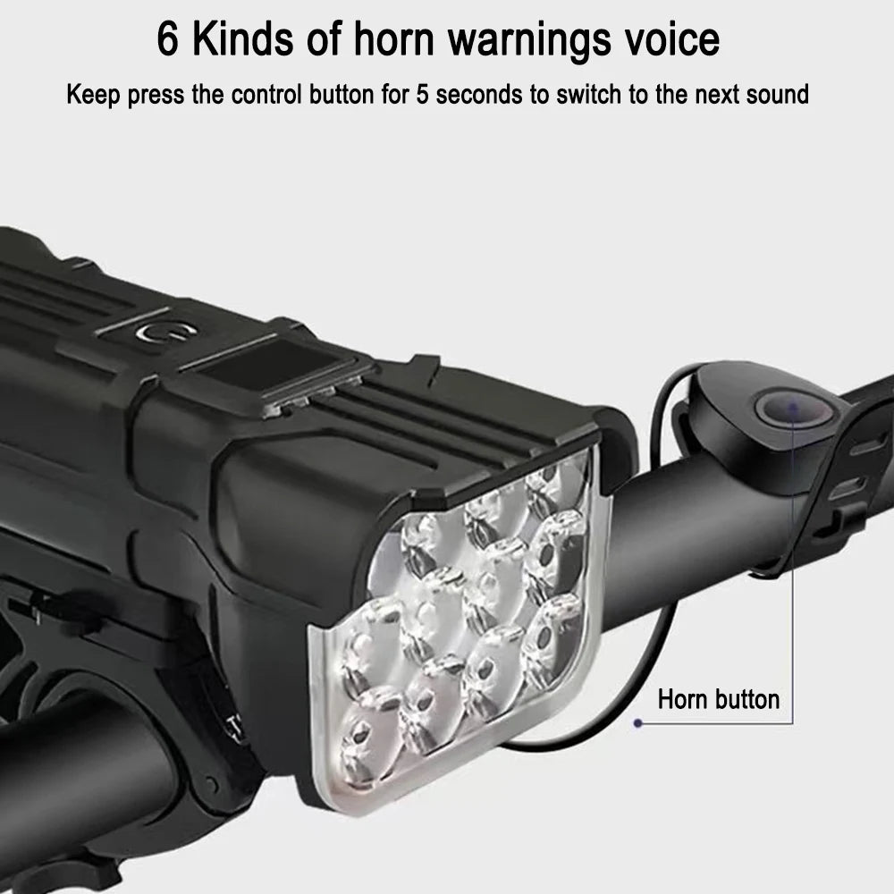 2 In1 12LED Bicycle Light with Horn Bike Headlight Power Bank Flashlight Handlebar USB Charging MTB Road Cycling Highlight Zpaxo