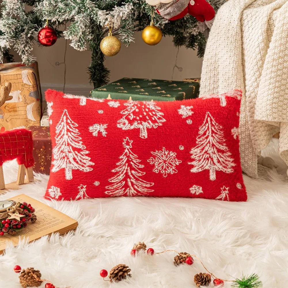 Christmas Tree Knitted Pillow Cover – Soft Festive Cushion Case Cushion Cover Zpaxo Red-30x50