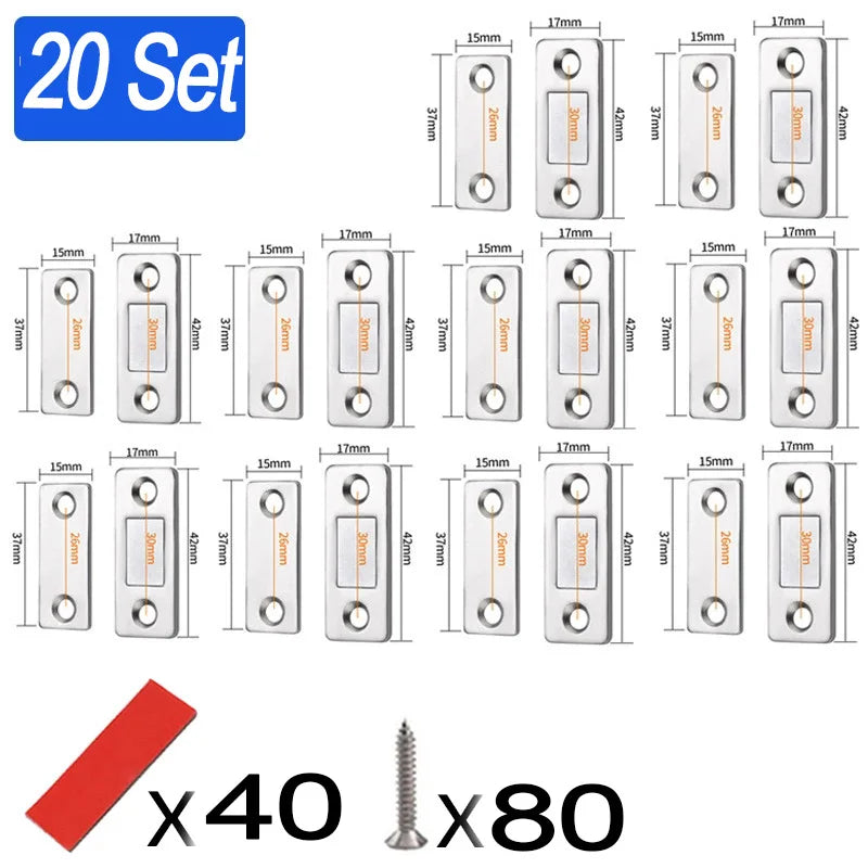 Self Adhesive Magnetic Cabinet Catches Invisible Magnets Door Stopper Patch Furniture Drawer Window Door Closer Latch Zpaxo 20 Set-Silver