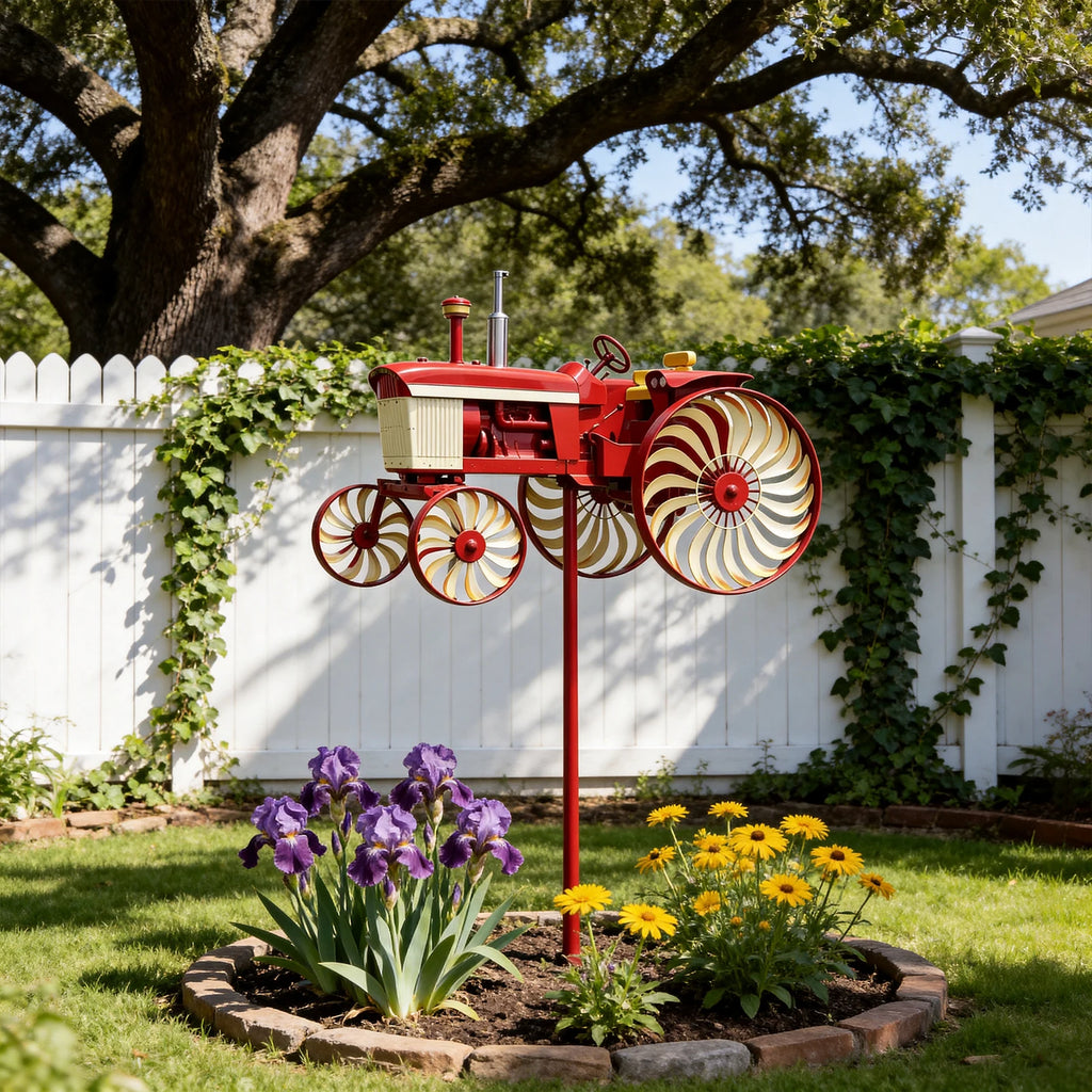 Outdoor Tractor Wind Spinner Rotating Wheels Decorative Windmill