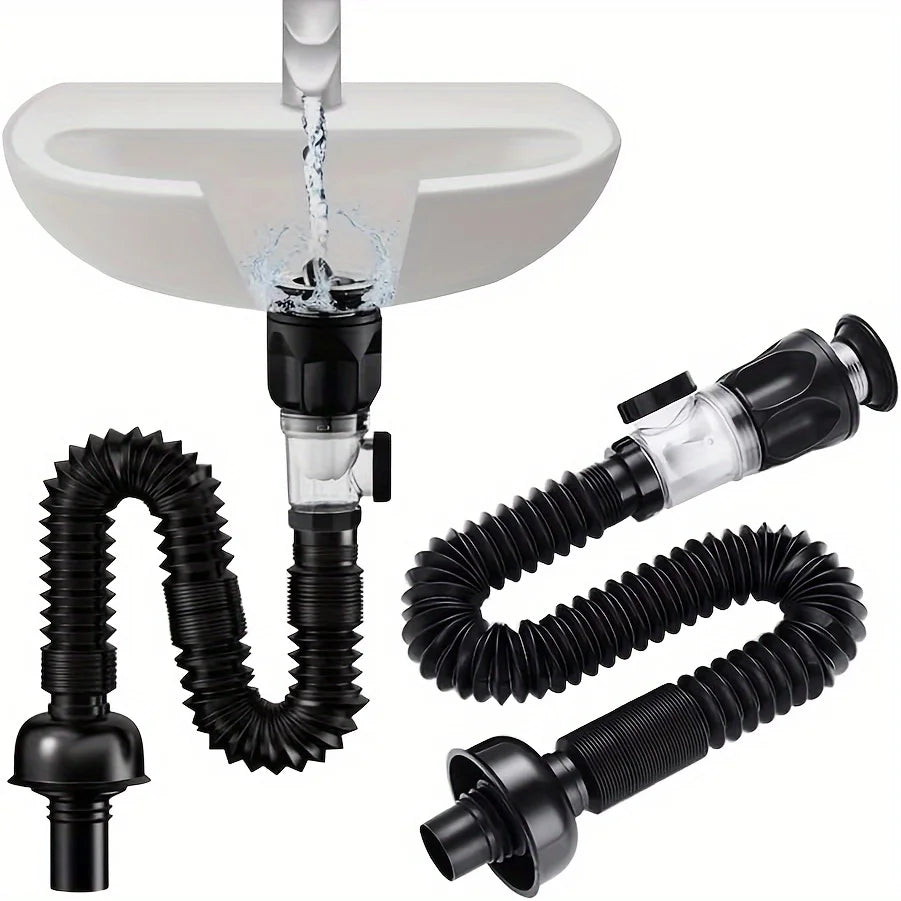 ABS Kitchen Sink Drain Pipe Adjustable P-trap Odor Clog Proof Slip