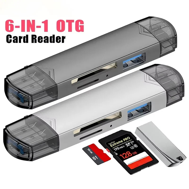 6 In 1 Multi-function USB 3.0 Card Reader U Disk Type-C/Micro USB/TF/SD Flash Drive Adapter Memory Card Reader Adapter Accessory Zpaxo