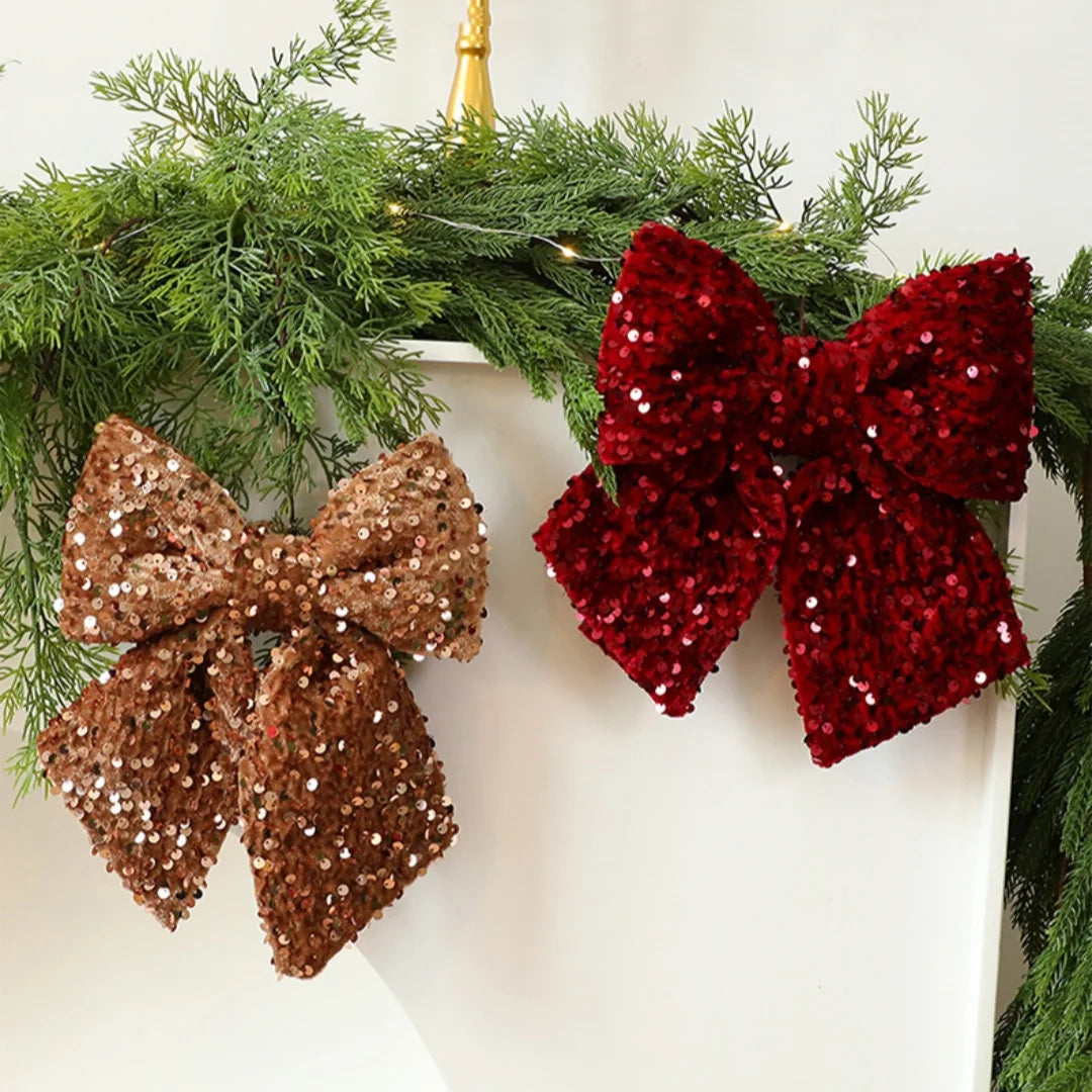 25cm Glitter Christmas Bow Decoration | Xmas Tree Pendant Christmas Bow Ornament Zpaxo