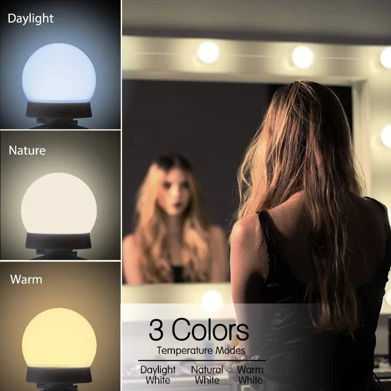 Dimmable LED Vanity Mirror Bulbs – 10-Pack USB 12V Hollywood Style